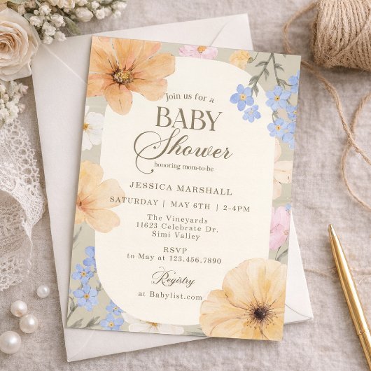 Baby shower, Spring, Floral, Summer,Gender neutral 招待状