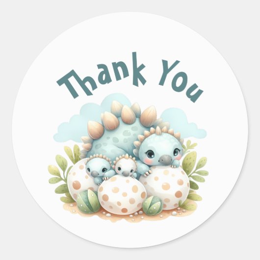 Baby Shower Sticker Dinosaur Dino Mite Party ラウンドシール (正面)