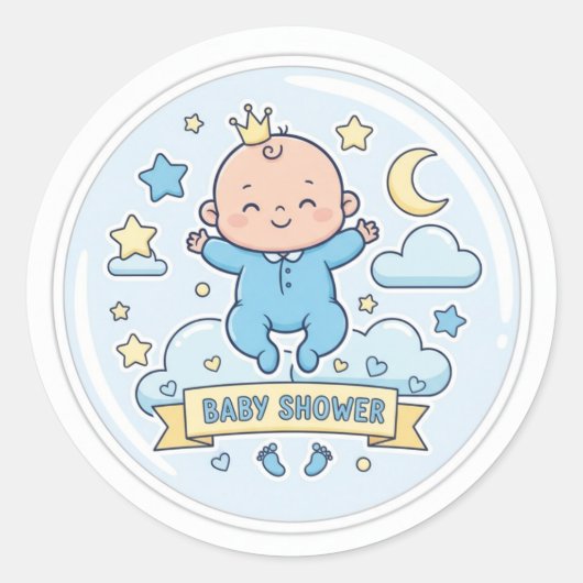 Baby shower sticker for boy ラウンドシール (正面)