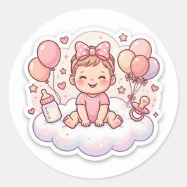 Baby shower sticker for girl ラウンドシール