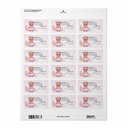 Baby shower stickers with teddy bear design. ラベル (フルシート)