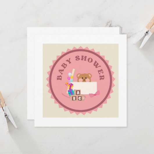 Baby Shower , Tarjeta de Invitación Imprimible 招待状 (正面/裏面インサイチュ)