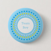 Baby Shower "Team Boy" Blue & Yellow Polka Dots 缶バッジ (正面)