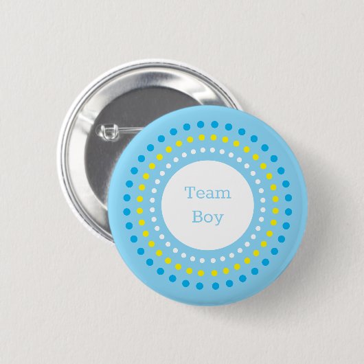 Baby Shower "Team Boy" Blue & Yellow Polka Dots 缶バッジ (正面&裏面)