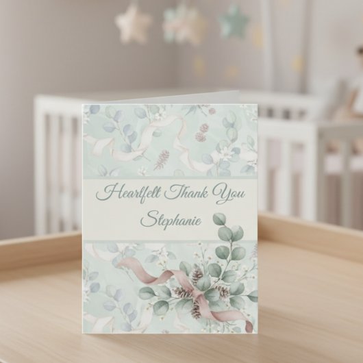 Baby Shower Thank You Card - Eucalyptus & Bow サンキューカード