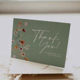  Baby Shower Thank You Card Fall Sage Green  サンキューカード