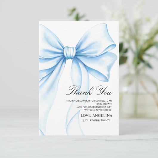  Baby Shower Thank You Cards Blue Bow. サンキューカード (スタンド正面)