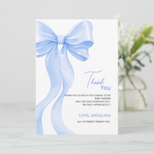 Baby Shower Thank You Cards with adorable bow. サンキューカード (スタンド正面)