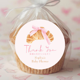 Baby Shower Thank You Coquette Croissant ラウンドシール