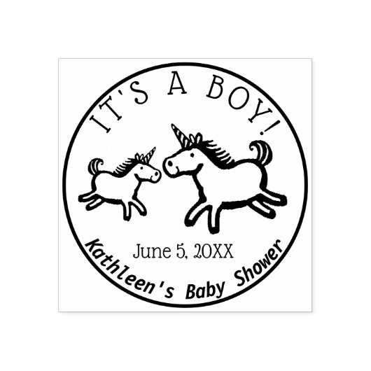 Baby Shower Unicorn男の子モノグラム ラバースタンプ (インプリント)