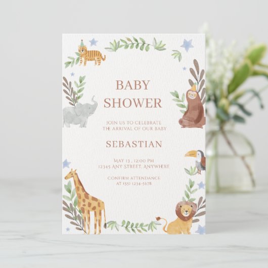 baby shower watercolor forest animals 招待状 (スタンド正面)