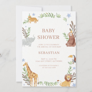baby shower watercolor forest animals 招待状