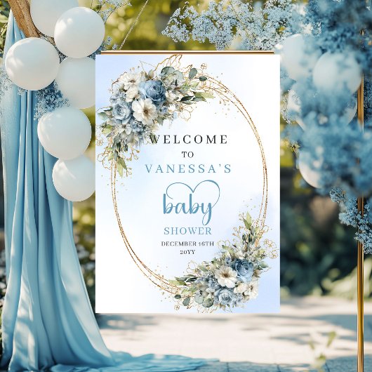 Baby Shower Welcome Poster Elegant Script & Gold   ポスター