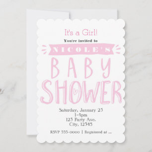BABY SHOWER WHITE & Pink Its a Girl招待状 招待状
