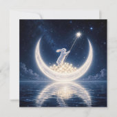 Baby Shower White Rabbit Collecting Stars 招待状 (正面)