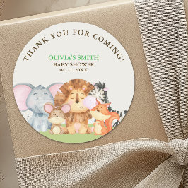 Baby shower with jungle animals theme ラウンドシール