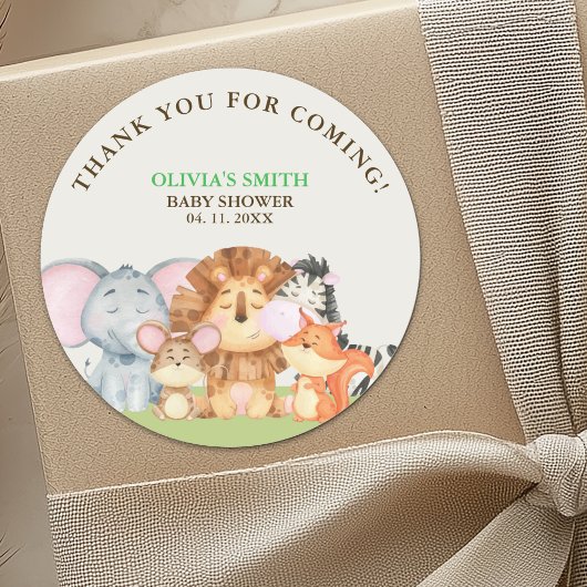 Baby shower with jungle animals theme ラウンドシール