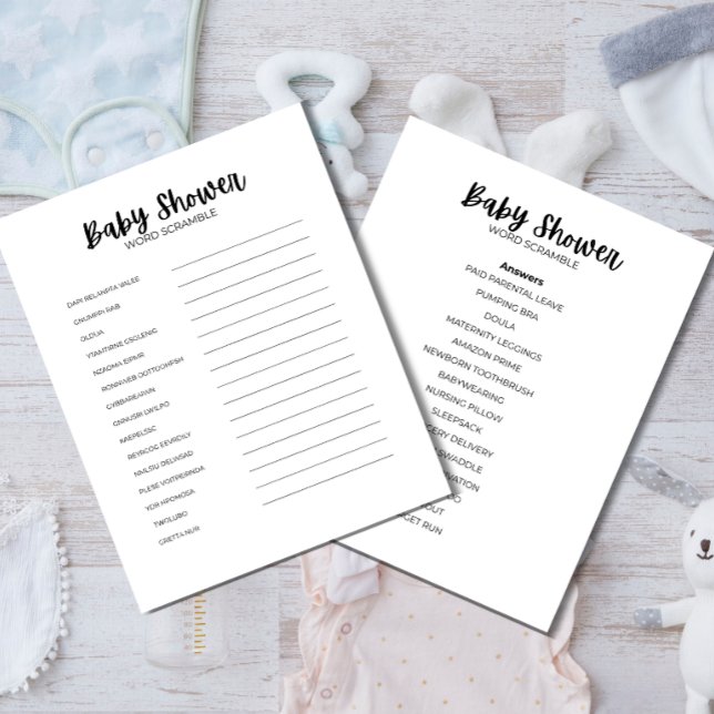 Baby Shower Word Scramble Game レターヘッド (Baby Shower Word Scramble printable game details and answer sheet)