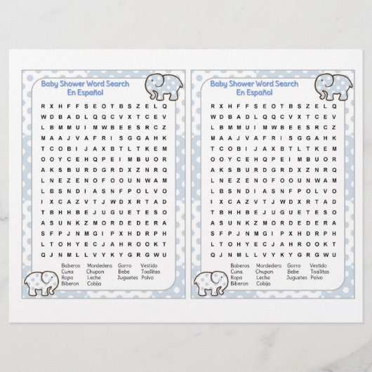 Baby Shower word search Spanish チラシ (正面)