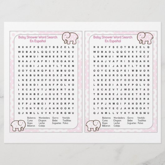 Baby Shower word search Spanish チラシ (正面)