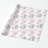 Baby Shower Wrapping Paper Cat Pink Hearts ラッピングペーパー (アンロールド)