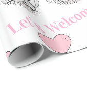 Baby Shower Wrapping Paper Cat Pink Hearts ラッピングペーパー (ロールコーナー)