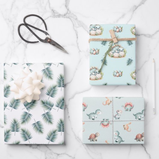 Baby Shower Wrapping Paper Set Dinosaur Dino Mite  ラッピングペーパーシート (正面)