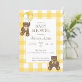 Baby Shower Yellow and White Plaid Teddy Bears 招待状 (スタンド正面)