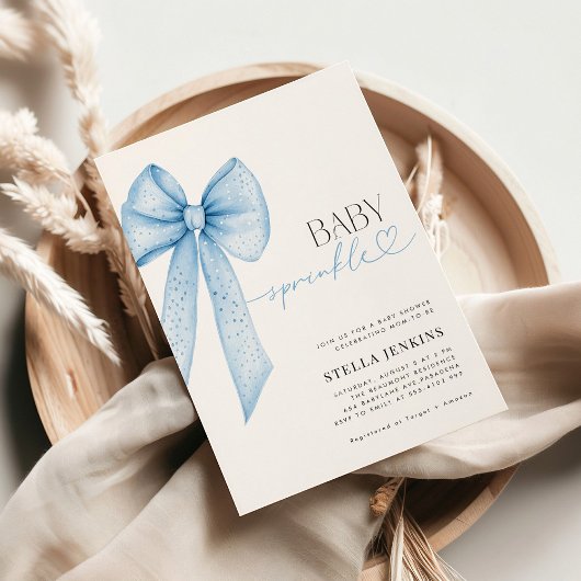Baby Sprinkle Blue Bow Baby Shower Invitation 招待状