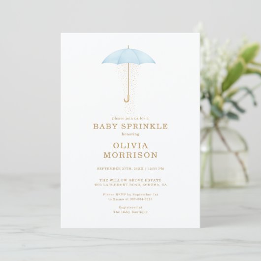 Baby Sprinkle Boy Blue Baby Shower 招待状 (スタンド正面)