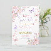 Baby Sprinkle Butterfly Soft Floral Baby Shower 招待状 (スタンド正面)