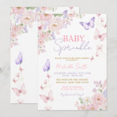 Baby Sprinkle Butterfly Soft Floral Baby Shower 招待状 (正面/裏面)