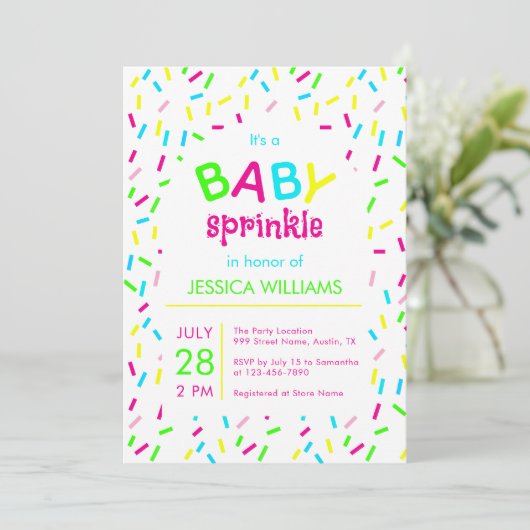 Baby Sprinkle Colorful Rainbow Sprinkles Shower  招待状 (スタンド正面)