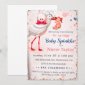 Baby Sprinkle Invitation for Nurse Mom, Cute Stork 招待状 (正面/裏面)