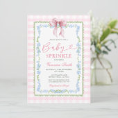 Baby Sprinkle Invitation Pink Gingham Floral Bow 招待状 (スタンド正面)