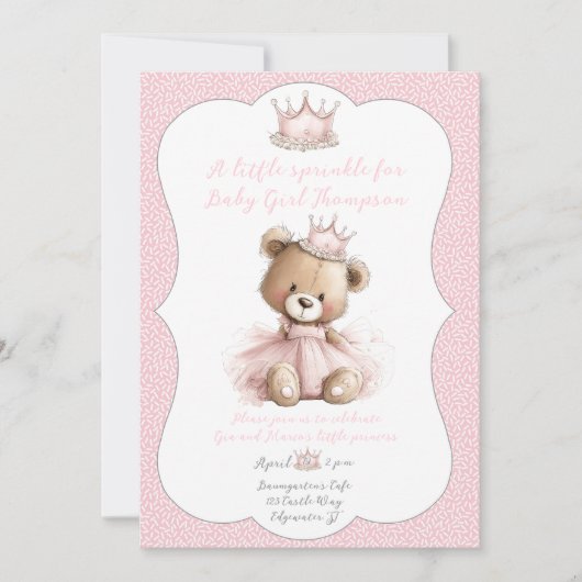 Baby Sprinkle Invitation Teddy Bear Princess 招待状 (正面)