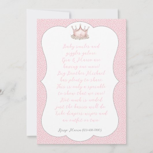 Baby Sprinkle Invitation Teddy Bear Princess 招待状 (裏面)