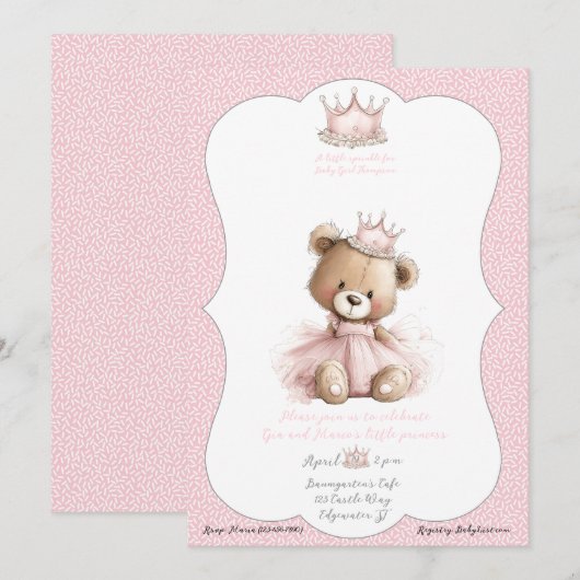 Baby Sprinkle Invitation Teddy Bear Princess 招待状 (正面/裏面)