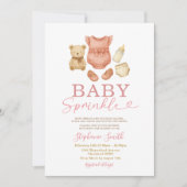 Baby Sprinkle Pink Bear Diaper Milk Baby Shower 招待状 (正面)