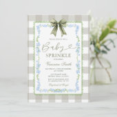 Baby Sprinkle Sage Gingham Floral Bow Invitation 招待状 (スタンド正面)