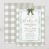 Baby Sprinkle Sage Gingham Floral Bow Invitation 招待状 (正面/裏面)