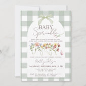 Baby Sprinkle Sage Green Gingham 招待状 (正面)