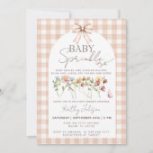 Baby Sprinkle Wildflower Neutral Gingham 招待状 (正面)