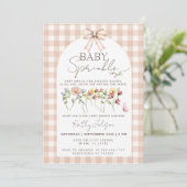 Baby Sprinkle Wildflower Neutral Gingham 招待状 (スタンド正面)