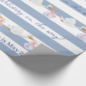 Baby Stork Wrapping Paper Blue & White Stripe ラッピングペーパー (角)
