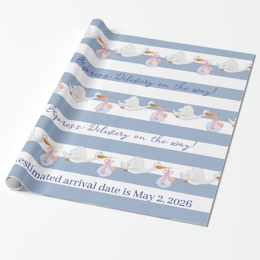 Baby Stork Wrapping Paper Blue & White Stripe ラッピングペーパー (アンロールド)