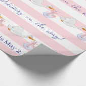 Baby Stork Wrapping Paper Pink & White Stripe  ラッピングペーパー (角)