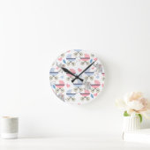 Baby Stroller Stork Elephant Blue & Pink Clock ラウンド壁時計 (ホーム)