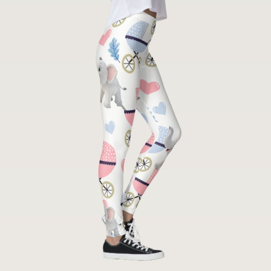 Baby Stroller Stork Pink & Blue Elephant Leggings レギンス (右)