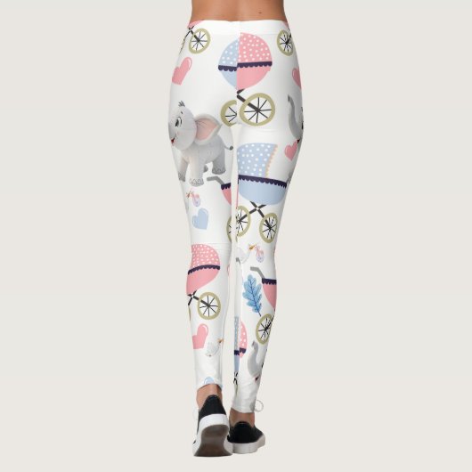 Baby Stroller Stork Pink & Blue Elephant Leggings レギンス (裏面)